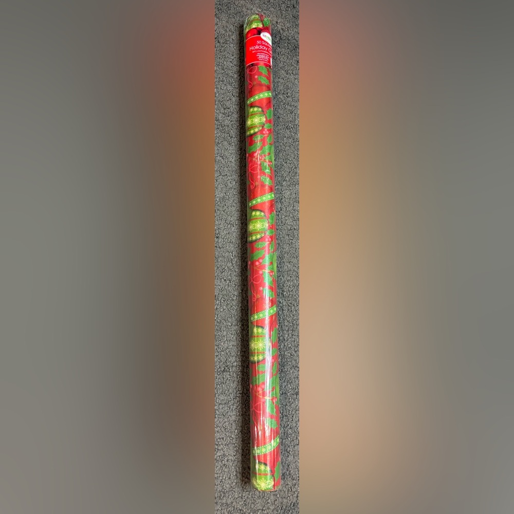Rite Aid Holiday Gift Wrap 50 sq ft Red Green Ornaments Holly New